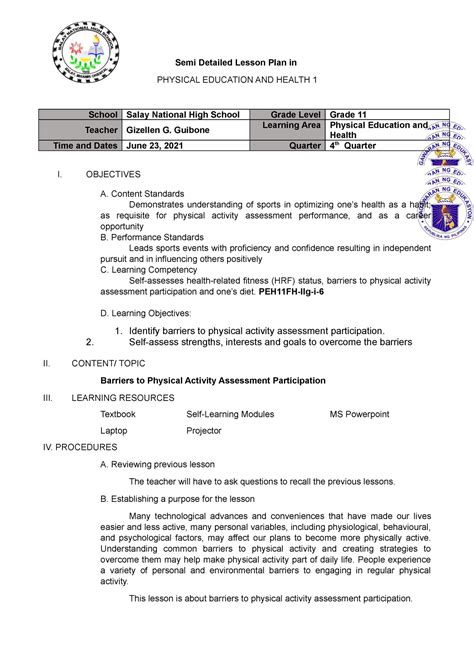 detailed lesson plan in physical education grade 11|DEMO DLP PE Grade 11 3RD Quarter .